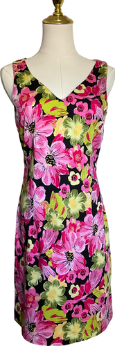 Lily Damen Blumen Kleid Größe M Ärmellos V-Ausschnitt Mehrfarbig Rosa