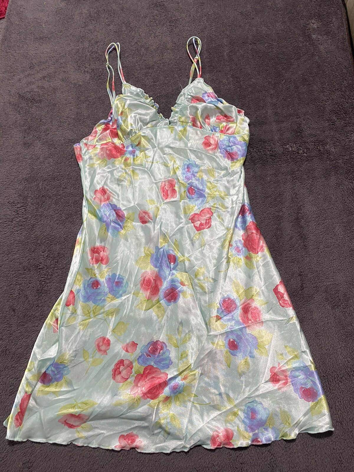 VTG PInk K Kmart Polyester Satin Night Gown M floral second skin satin