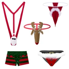 Men's Christmas Lingerie Santa G-String Jockstrap Panties Xmas Funny Underwear