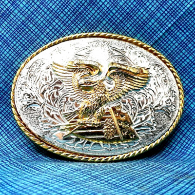 Western Eagle Belt Buckle E Pluribus Unum Branch Shield Vtg 80s Ivan     .PCB002