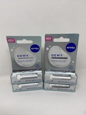 NIVEA Dewy Lip Care with Hyaluronic Acid Lip Balm 0.18 oz/ 5.2g. Lot Of 4. Soft