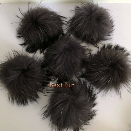 10 piezas/lote-15 cm/6" Bola de pompón de piel de mapache real con botón a presión sombrero gorro hágalo usted mismo - Imagen 34 de 63