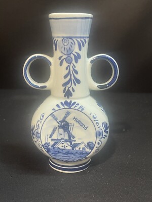 Vintage 660 Blauw Delfts Holland Vase Hand Painted Blue White Double ...