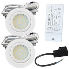 LED Einbaustrahler 12V IP44 Neutralweiß 2W Flach Möbel Bad Küche Loch 54 - 60 mm