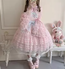 Japanese Women Lolita Party Bow Ruffle Jsk Kawaii Sweet Dress