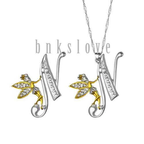 2 Stck. Damen Strass A-Z Anfangsbuchstabe Fee Brosche Anstecknadeln & Halskette Set Geschenk - Bild 21 von 33