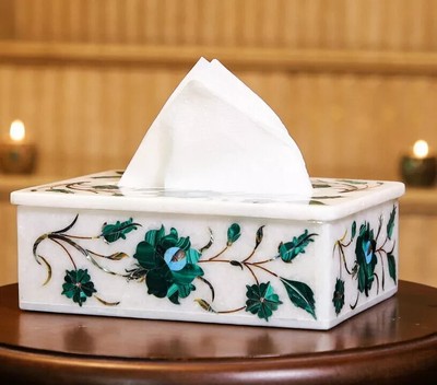 6''x4'' Marvelous Marble Tissue Box malachite Inlay Home Decor bathroom k1