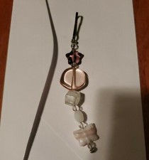 BUTTERFLY white and Pink BEADS KEY CHAIN PURSE CLIP BAG CHARM BACKPACK FOB 4.5"