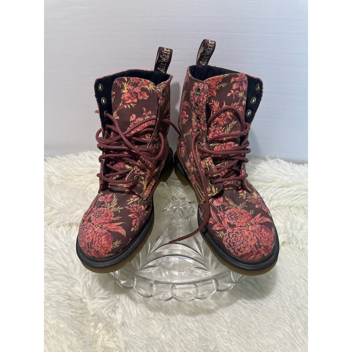 Womens DR MARTENS 1460 Beckett Cherry Red Floral Canvas Boots US