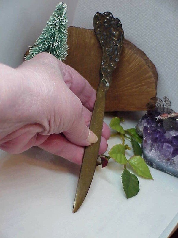 Antique Bronze Jugendstil Art Nouveau Letter Opener 8" Austria Floral Raised