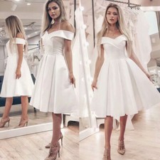 Elegant Short Wedding Dresses Off Shoulder Satin Knee Length Beach Bridal Gowns
