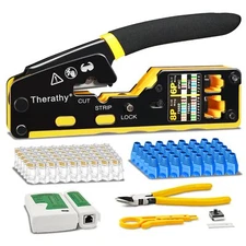 RJ45 Crimp Tool Pass Through Ethernet Crimper for Cat5e Cat6 Modular Plugs Al...