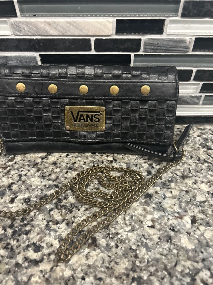 Vans Off the Wall Patinador Mujer Cartera Cartera Cuero Negro Tejido Cadena Old Skool Foto 3 de 4