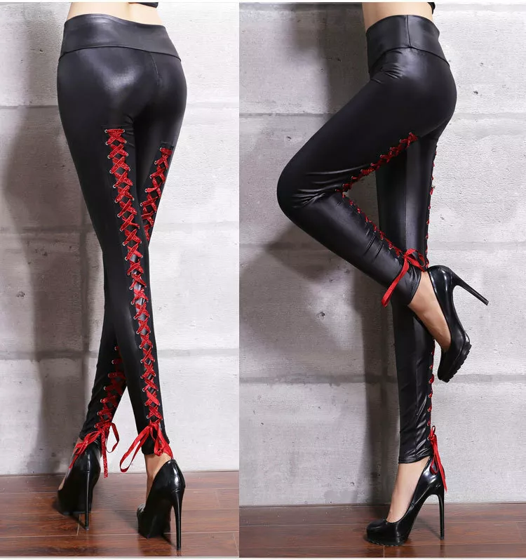 Pu lace 2025 up leggings