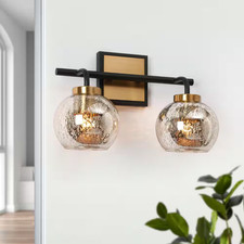 15 In. 2-Light Transitional Brass Vanity Light, Black Bathroom Light Fixtures, M
