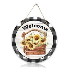 Welcome Decor, Welcome Hanging Sign For Front Door, Sunflower Door Sign With