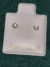New 10K Solid yellow gold CZ 3mm Lab Earrings Pushback