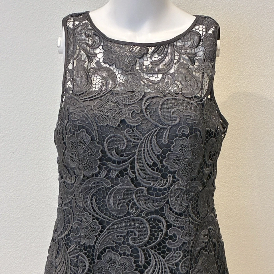 Vestido Formal Funda Encaje Adrianna Papell Talla 10P Gris Forrado Madre de la Novia Foto 2 de 4