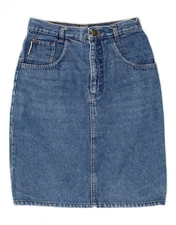 VINTAGE Womens High Waist Denim Skirt IT 44 Medium W28 Blue Cotton BS08