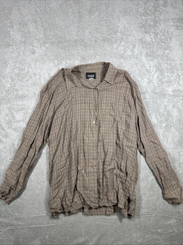 Eileen Fisher Brown Button Down Long Sleeve Collared Shirt Flannel Size L