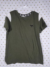 Victorias Secret PINK Dark Green Logo Tee shirt Dog MEDIUM