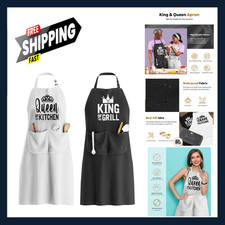King Queen Apron Set Waterproof Matching Couples Kitchen Aprons with Deep