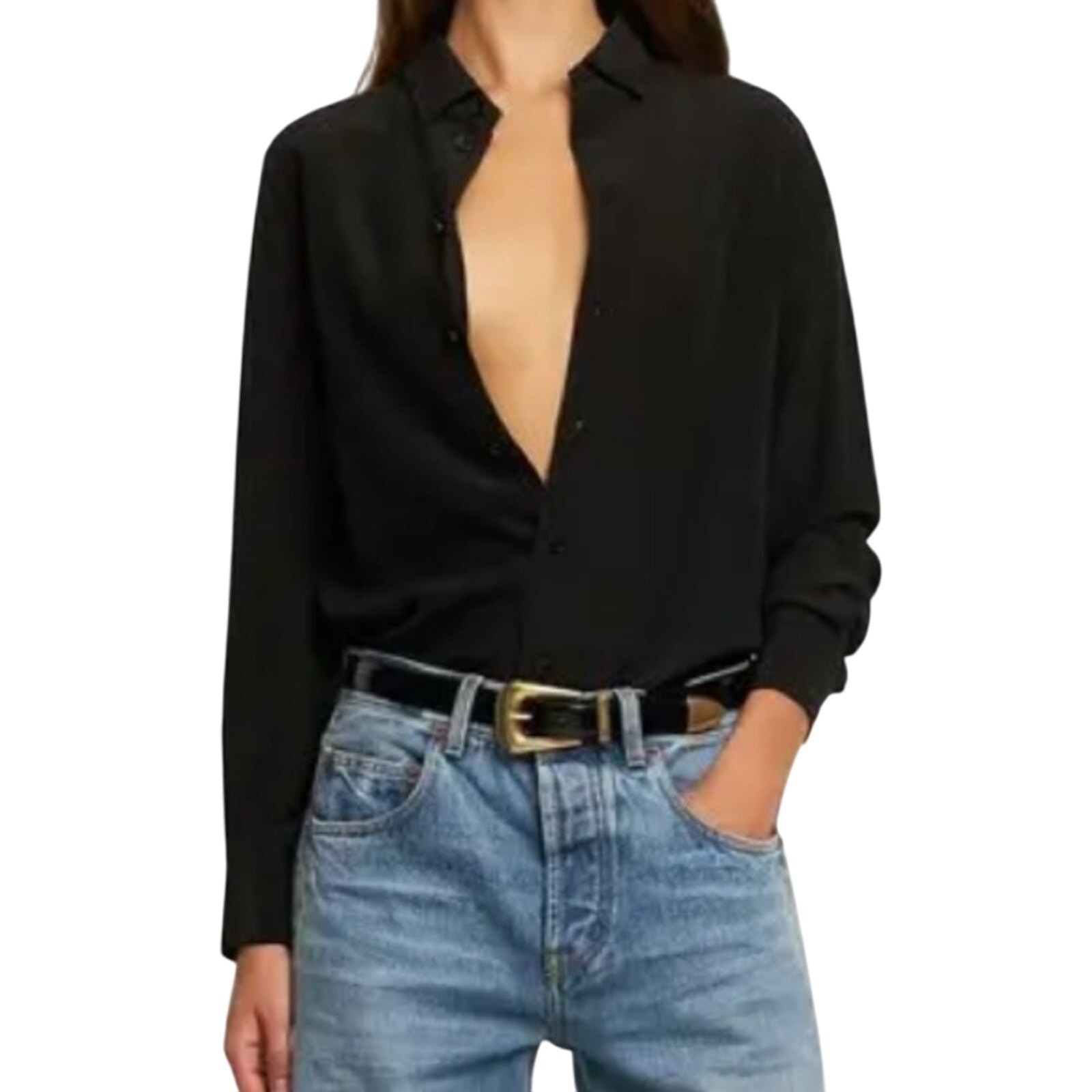 Camicia Saint Laurent in seta con bottoni davanti colore nero FR 34