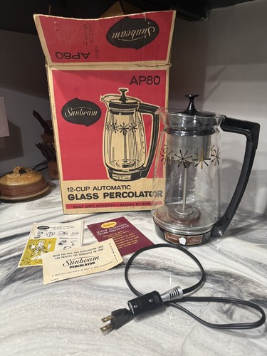Vintage Sunbeam AP80 AP-2 MCM Atomic Starburst 12 Cup Percolator Box