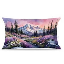Snow Mountain Pillow Covers 12x20, Purple and Pink Wildflower Meadow Brook Ae...