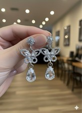 Butterfly Stud Earrings Tiny Crystal Rhinestone Jewelry Silver