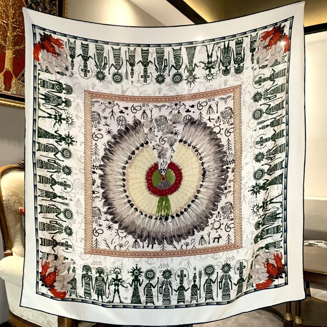 70% Cashmere 30% Silk Bandana 53'' Neckerchief nucleus Print Shawl Scarf Wrap