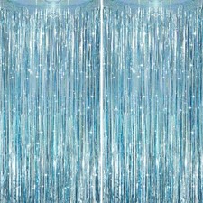 2 Pack Laser Light Blue Foil Fringe Curtains, Tinsel Streamers Birthday Party...
