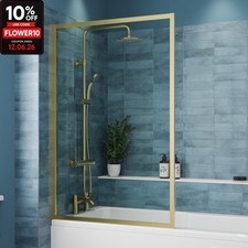 Luxura Square Framed Bath Shower Screen 800mm - Brushed Brass 6mm