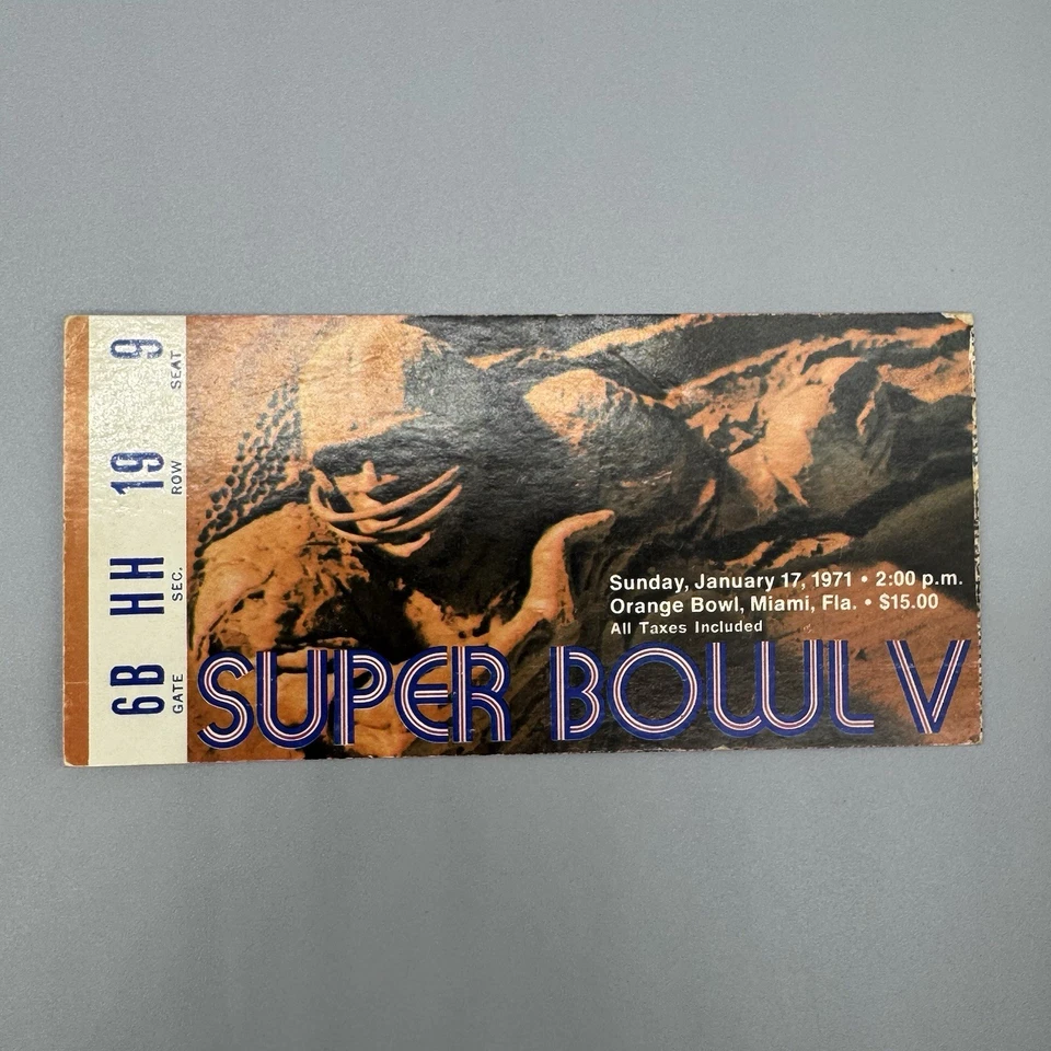 JAN 17, 1971 СУПЕР ЧАША V БИЛЕТ ЗАГЛУШКА ОРАНЖЕВЫЙ VAR. & ПРОГРАММА COLTS КОВБОИ - Изображение 3 из 4