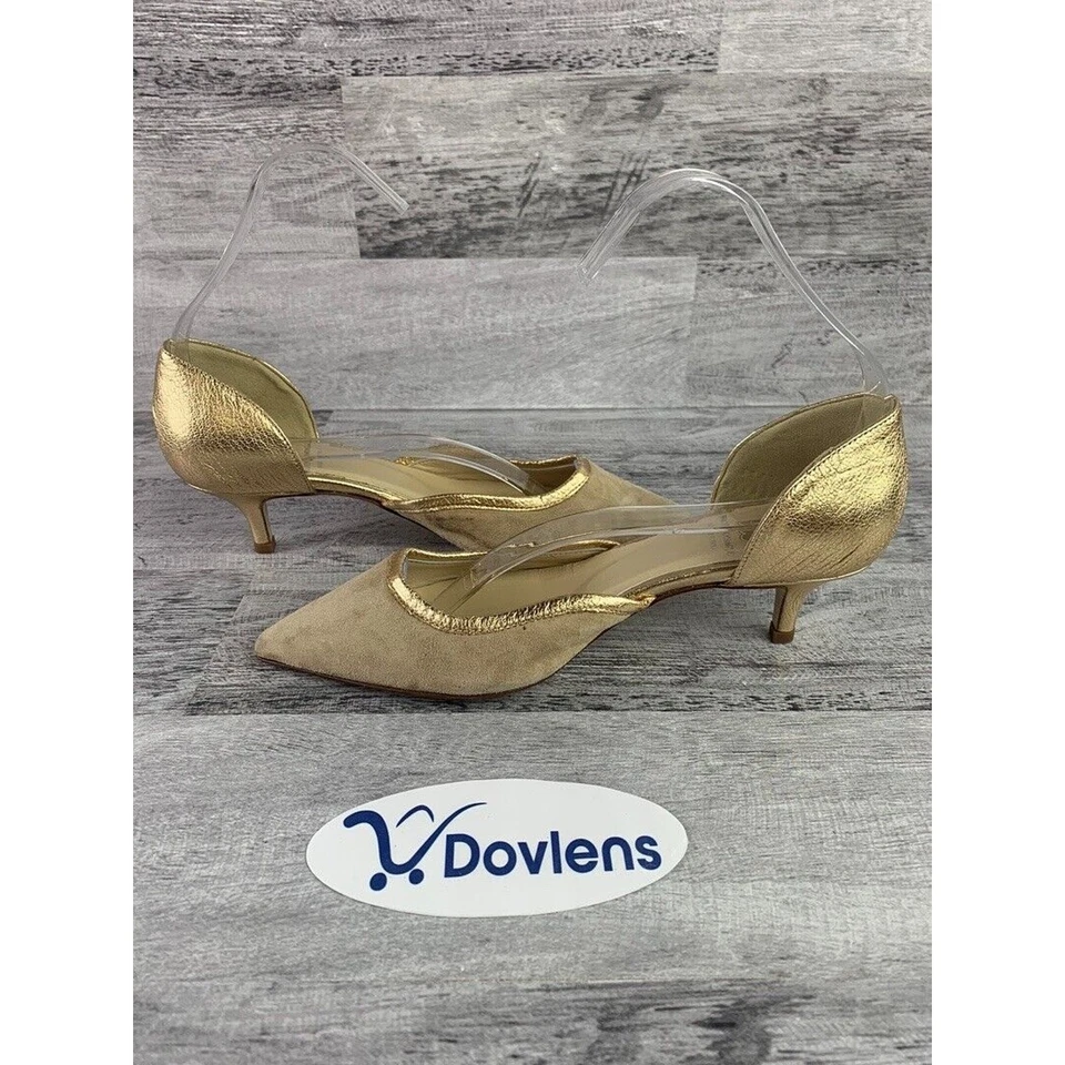 Tacones de gatito Bruno Magli beige y dorado punta para mujer talla 5M Foto 4 de 4