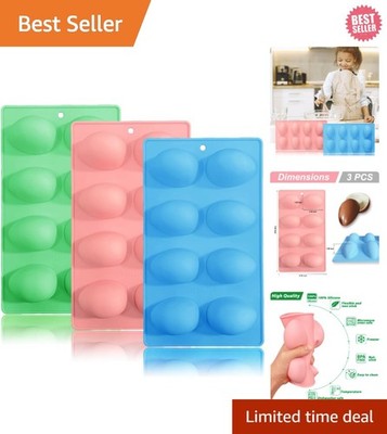 3 Pack 3D Easter Egg Silicone Molds, 8 Cavity Egg Shape Non-stick Baking Mold...