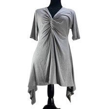 Gray Twist Front Handkerchief Hem Tunic Top Women's Size Large USA Made