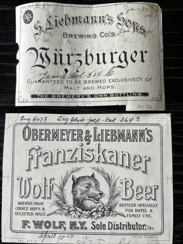 1901-1910 Leibmann Beer ART PROOF LOT Brooklyn NY Obermeyer Label Production