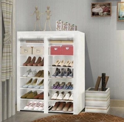 Erone White 28 Pair Portable Shoe Storage - Organizer - Double Row, Non-Woven