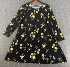 Old Navy Dress A Line 3/4 Sleeve Floral Stretch Black Women’s Size PETITE Large