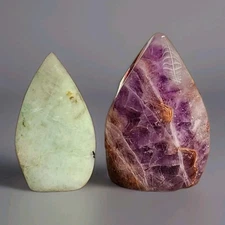 2 Polished Crystal Purple Amethyst w Agate & Chrysocolla Ornament Flames - USA