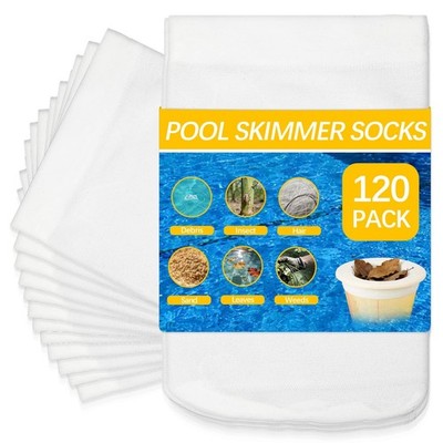 120 Pack Reusable Pool Filter Socks for Skimmer Baskets - Fine Mesh Debris Colle