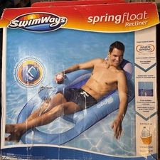 SwimWays Spring Float Recliner - Swim Lounger for Pool Dark Blue SHIPS FAST