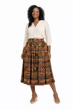Vintage Leslie Fay Animal Print Pleated Midi Skirt Womens Size 8 Boho Safari