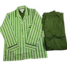 Vintage 60s Manchester 2 pc Pajama Set Mens Medium Green Striped Lightweight NWD