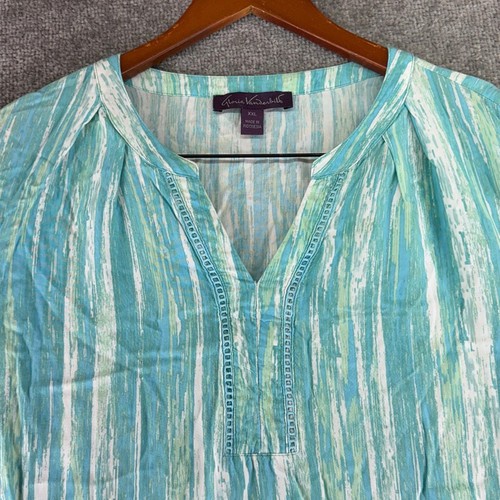 Gloria Vanderbilt 3/4 Long Sleeve Blouse Shirt Blue Green Patterned Womens XXL - Picture 6 of 7