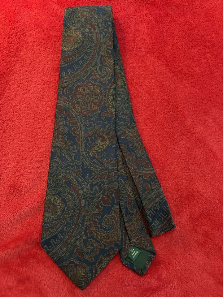 Corbata de seda Ralph Lauren etiqueta verde para hombre azul marino tejida cachemira hecha en EE. UU. Foto 3 de 4