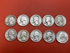 10 Silver Washington Quarters 1934-1964 90% Silver US Coin Lot Mixed Dates