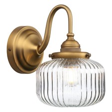 JIMUBEAM Vintage Gooseneck Wall Light Clear Ribbed Glass Globe Shade Metal