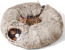 Cat Tunnel W/ Cat Bed Indoor Cats Soft Plush Peekaboo Cat Cave Donut Tunnel